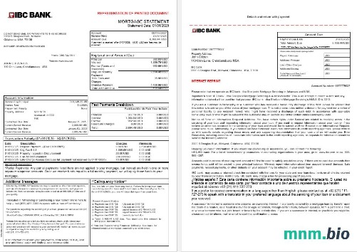 USA IBC Bank wyciąg z kredytu hipotecznego w formatach Word i PDF, 3 strony 1-2